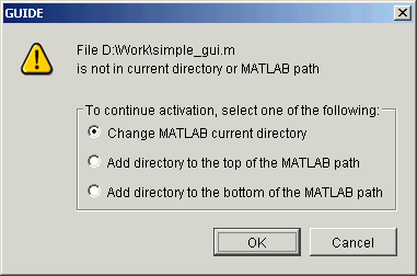 Guide prompt when directory is not on the MATLAB path