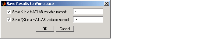 save results to work space dialog box