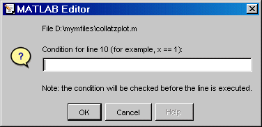 Image of conditional breakpoint dialog box.