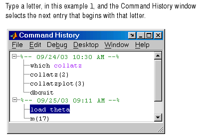 Image of Command History window showing the same six entries as the previous window. This time, the load theta entry is selected because it is the next entry that begins with l.