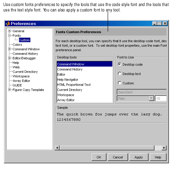 Image of Preferences dialog box showing Custom Fonts panel.