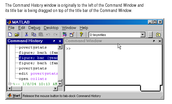 Image of Command History being dragged on top of Command Window.