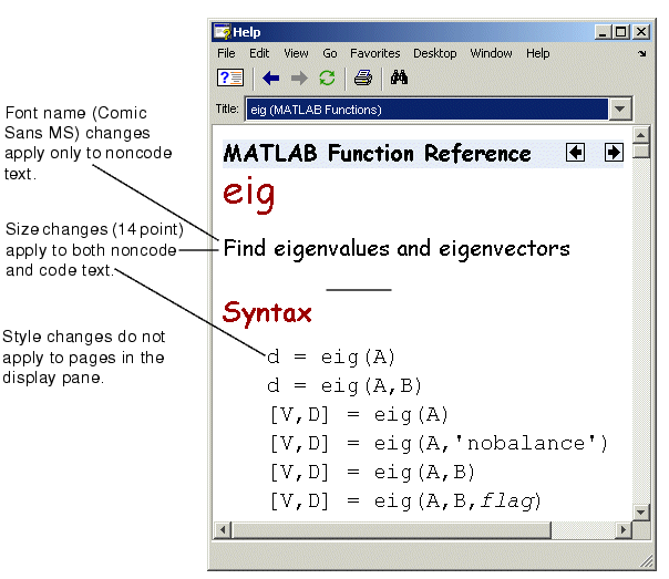 Image of Help browser showing example of font preference changes.