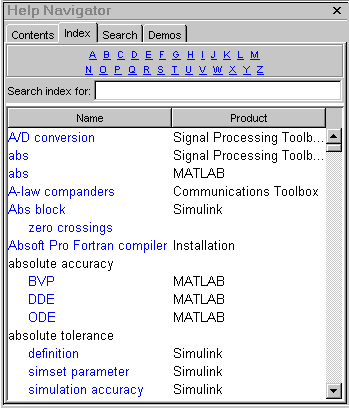 Image of Index panel.