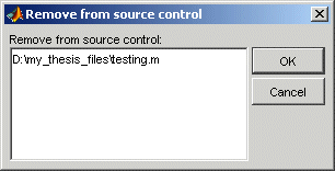 Image of Remove from source control dialog box containing a sample filename.