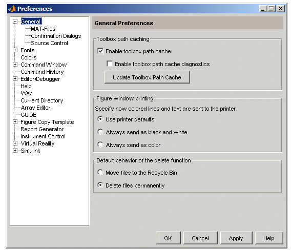 Image of Preferences dialog box showing the Toolbox path caching options.