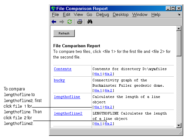 Image of File Comparison Report options.