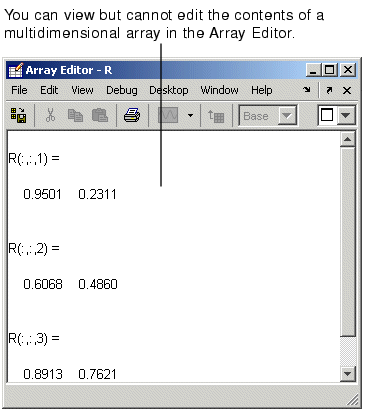 Image of Array Editor showing the 3-D array R.