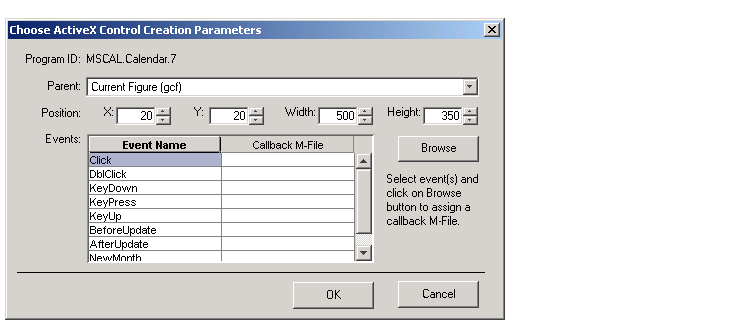 Figure: Choose ActiveX Control Creation Parameters